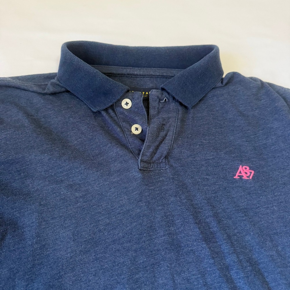 Aeropostale Mens Navy Blue Heathered A87 Logo Short Sleeve Polo Shirt Medium